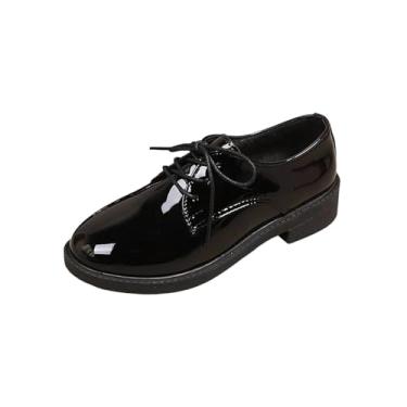 Imagem de Sapatos femininos versáteis plus size estilo primavera verão confortável cadarço estilo britânico sola macia mocassins de salto baixo para trabalho, Preto, 38