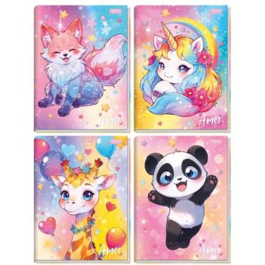 Imagem de Kit 4 Cadernos Brochura Grande 1Matéria Capa Dura 96 Folhas Menina - N