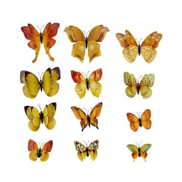 Imagem de 24 peças de ímãs 3D de decoração de parede de borboleta, adesivos murais removíveis de camada dupla para festa casa quarto armário decoração geladeira