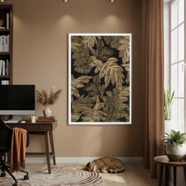 Imagem de Quadro Decorativo Folhagens Douradas 70X50Cm Mold Branca - Quadros On-