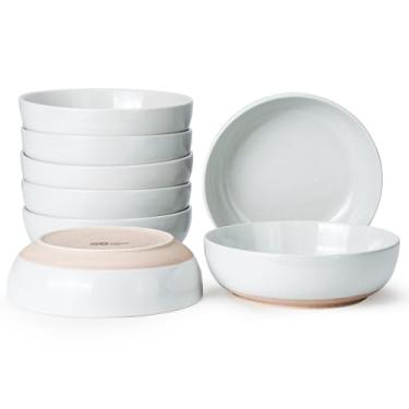 Imagem de Metflavor Conjunto de 8 tigelas de massa, tigela de salada de cerâmica larga e profunda, tigela grande de 20 cm para sopa, cereal, ramen, micro-ondas e lava-louças, base de terracota fosca (cinza