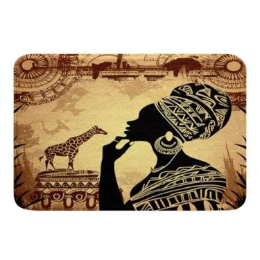 Imagem de Tapete absorvente feminino africano com tema feminino africano antiderrapante tapete de banheiro microfibra africana tapetes de banheiro para microfibra étnica afro decoração de banheiro banheiro capacho interno decoração de quarto 50,8 x 81,2 cm