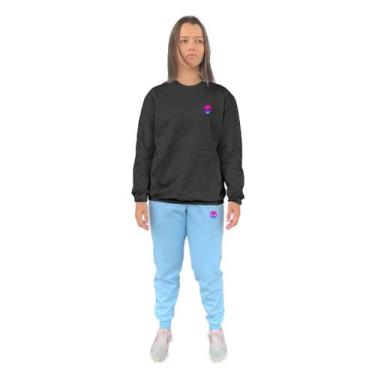Imagem de Conjunto de Moletom Feminino Blusa Sem Capuz e Calça Jogger Estampado 