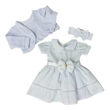 Imagem de Vestido De Bebe C/ Bolero E Tiara 100% Algodão Luxo Reborn - MIMOS DA 