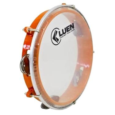 Imagem de Pandeiro Luen Junior 8 Polegadas C/Pele Cristal Platinela Inox ABS Garra Fixa 5 Afinações Colors | Laranja