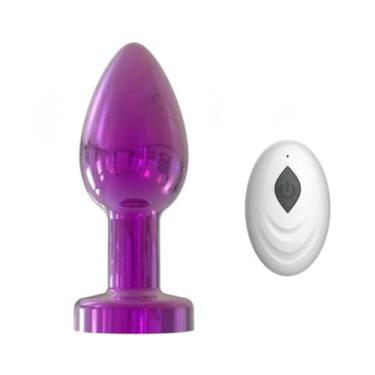 Imagem de Plug Anal Cromado Com Controle Remoto Sem Fio 10 Vibrações Recarregável Acessório Erótico PL198 (ROXO)