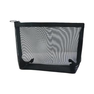 Imagem de Bolsa De Maquiagem Feminina Grande Capacidade Em Malha Preta, Organiza