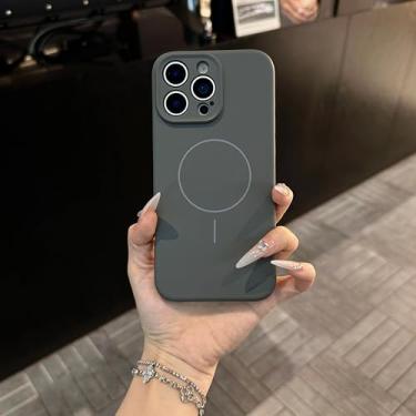 Imagem de IRTGFG Capa magnética de silicone líquido com botão de controle de câmera para iPhone 16E (para iPhone 16E/cinza carbono)