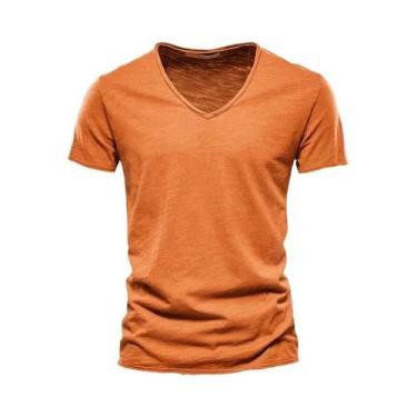 Imagem de Camiseta Masculina Slim Fit De Algodão Com Decote Em V, Design Fashion