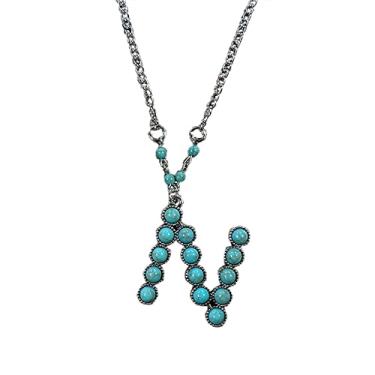 Imagem de Fuqimanman2020 Colar Boho Western Cowgirl Turquesa Letra Inicial A-Z Hippie Pedra Natural para Mulheres Joias Personalizadas Boêmia, Pedra, Turquesa