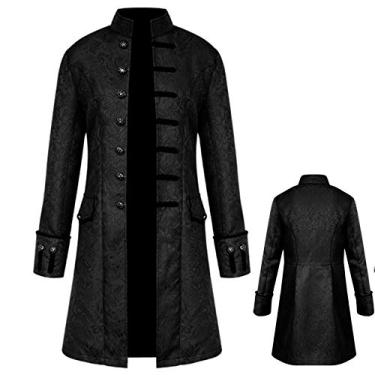 Imagem de Jaqueta masculina vintage steampunk, casaco vitoriano bordado medieval gótico vampiro cosplay fantasia de Halloween, Preto, G