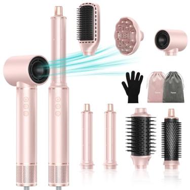Imagem de Secador de Cabelo Profissional 8 em 1 - Modelador de Cabelo, Escova de Ar Quente com Difusor, Modelador de Cachos e Secador Iônico, Ideal para Secagem e Ondulação Rápidas em Todos os Tipos de Cabelo (Rosa-110-127V)