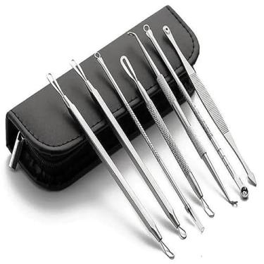 Imagem de Kit 7 Curetas Remove Cravos Espinhas, Aço Inoxidável, com Estojo