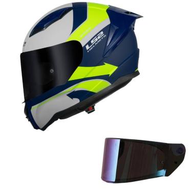 Imagem de Capacete LS2 FF810 Vigo Vision Branco Azul e Amarelo Mais Viseira Camaleão