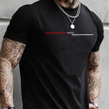 Imagem de Camiseta Masculina Estampada Casual Algodão Conforto Paris-Masculino