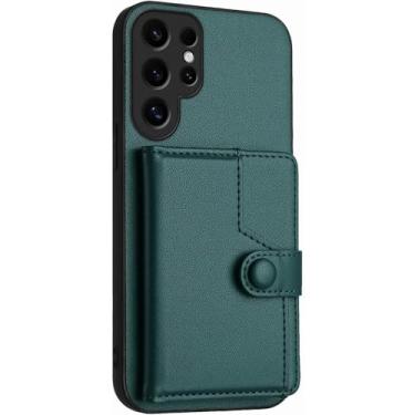 Imagem de CYPOSLDN Capa para Samsung Galaxy S25/S25 Ultra/S25 Plus, suporte de botão para celular, capa de couro com bolso para cartão, S25 Plus, verde