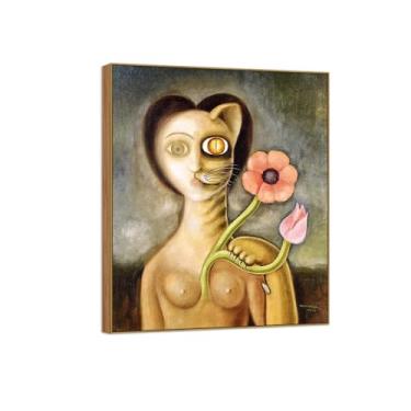 Imagem de Victor Brauner Famosa Arte de Parede Impressão em Tela Pintura Pronta para Pendurar - Mulher em Gato - Quadro em Moldura de Madeira para Decoração de Sala de Estar 30 x 35 cm 12 x 13 pol