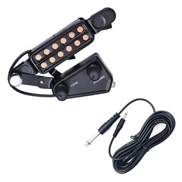 Imagem de Transdutor de buraco som 12 para captador guitarra acústica pré-amplificador magnético com controle e volume acessório musical amplificar limpo fácil instalar clip feltro inclui cabo conexão amplifica