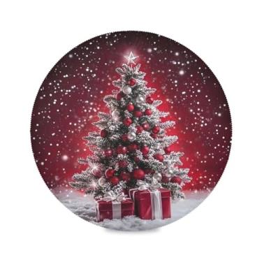 Imagem de STAYTOP Lindos jogos americanos redondos de árvore de Natal, 6 peças, tapetes de mesa antiderrapantes fáceis de limpar para decoração de mesa de festa de churrasco em casa