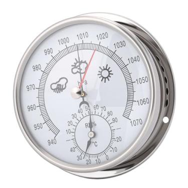 Imagem de Acouto 5.2in Barômetro Termômetro Higrômetro, Estação Meteorológica de Aço Inoxidável Com Movimento Mecânico para Jardim Escritório Sala de Estar