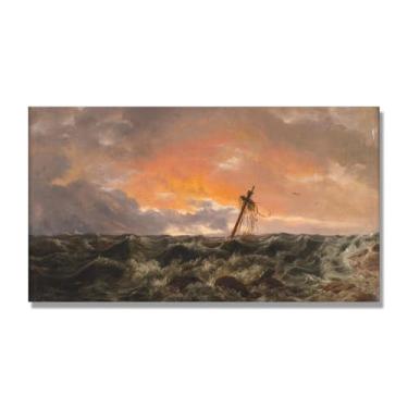 Imagem de NHLDZYH Pintura famosa de J.C. Dahl, impressão artística de romantismo norueguês, decoração de parede com tema de natureza para quarto ou escritório. (Naufrágio 7). 40 x 72 cm. Somente tela