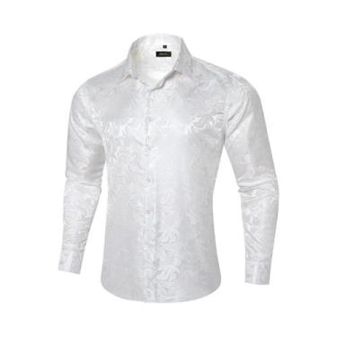 Imagem de Camisa Social Masculina De Luxo Roxa Com Estampa Paisley Em Poliéster 