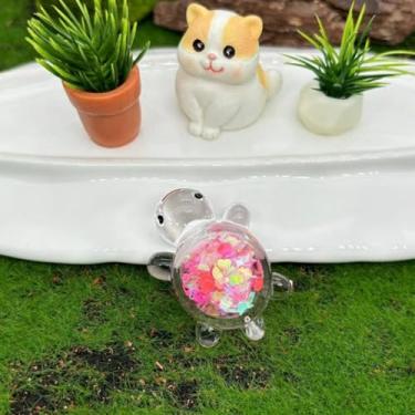 Imagem de 10 peças de figuras de tartaruga fosforescentes - decoração de resina brilhante para aquários e jardins noturnos, mini detalhes de paisagem (rosa vermelho)