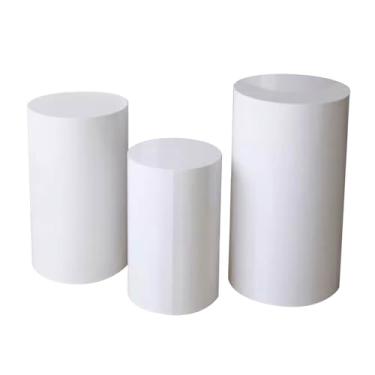 Imagem de Suportes de cilindro de metal para decoração de festa, conjunto de 3/5 pilares de exibição de pedestal redondo para casamentos e aniversários, decoração versátil em preto e branco para eventos