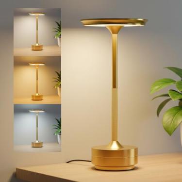 Imagem de Luminária Abajur de Mesa LED Touch Sem Fio Portátil, Recarregável e Dimerizável, 3 Cores de Luz (Quente, Neutra, Fria), Base Antiderrapante – Ideal para Quarto, Escritório e Estudo(1801, Ouro)