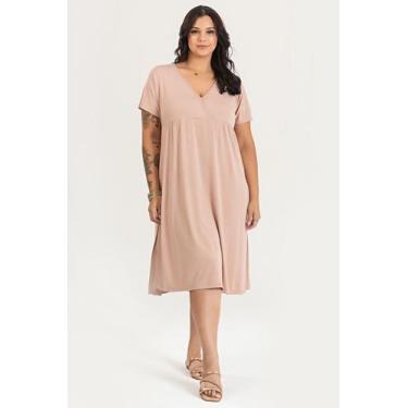 Imagem de Vestido Plus Size Malha de Viscose Detalhe Transpassado - Serena, Bege