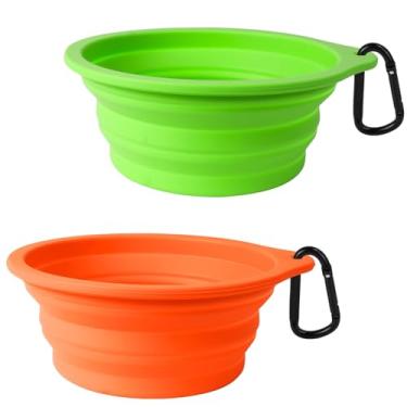 Imagem de PetBonus Tigela dobrável para cães, 2 peças tigela de água de silicone para cães em trânsito, tigelas de viagem à prova de vazamentos portátil com mosquetão para cães gatos para água e comida (verde