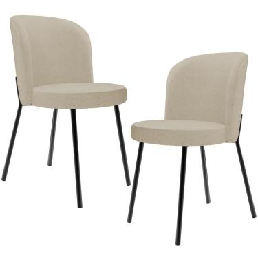 Imagem de Kit 2 Cadeiras Sala De Jantar Estofada Gavi L02 Linho Bege Escuro - Lyam Decor