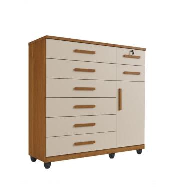 Imagem de Cômoda New Vitória 8 Gavetas 1 Porta Benetil Móveis - Cinamomo/off