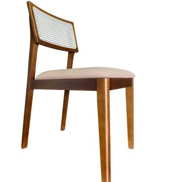 Imagem de Cadeira élise Madeira Maciça Linho Ou Boucle 2 Peças - Élpis Móveis Couro Ecológico Bege Nogueira