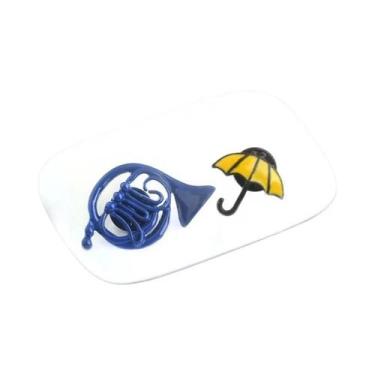 Imagem de Broche De Esmalte Azul Com Trompa Francesa E Guarda-chuva Amarelo, Tem