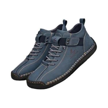 Imagem de Tênis Casuais Masculinos De Couro Artesanal Respirável, Botas De Cano 