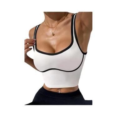 Imagem de Top Esportivo Feminino Sem Costura Com Bloco De Cores, Alta Elasticida