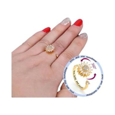 Imagem de Anel Giratório Ajustável Dourado Com Cristal CZ Em Formato De Girassol