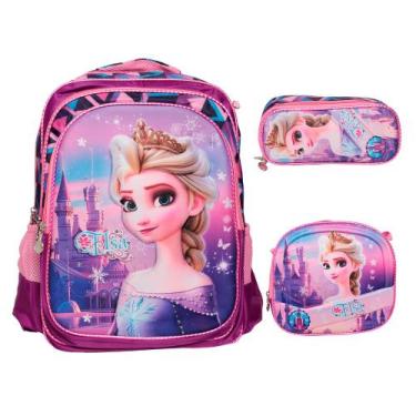 Imagem de Kit Mochila Infantil Menina Alça Costas Reforçada 3D Grande - Plike