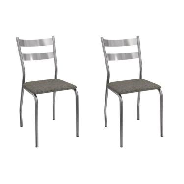 Imagem de Cadeira Sala De Jantar Bali 2c141cr Aço Kit 2 Un Cromado-linho Escuro - Kappesberg