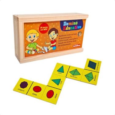 Imagem de Jogo Dominó Formas Geométricas 28 peças Infantil Pedagógico Escolar Br