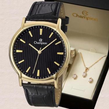Imagem de Relógio Champion Feminino Analógico Dourado CH22831K + Kit Colar e Bri