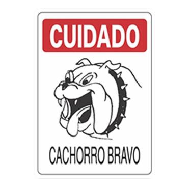Imagem de Placa Advertência Cuidado Cachorro Bravo PVC 20x30cm