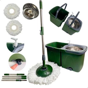 Imagem de Mop Esfregão Giratório Duas Águas Desmontável com Cesto Inox DuoAqua T