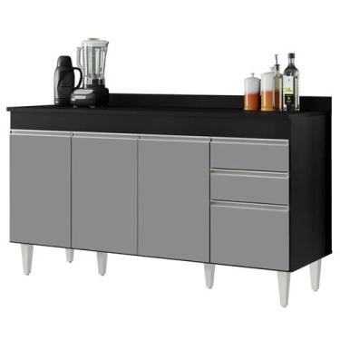 Imagem de Balcão Gabinete para Pia com Tampo 150cm Marrocos Preto/Cinza - Lumil 