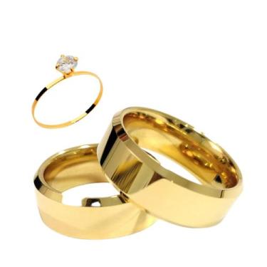 Imagem de Par Aliança Casamento Chanfrada 8mm Tungstênio ouro 18k - Noran