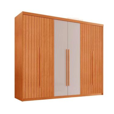 Imagem de Guarda-Roupa Casal Frisado Xangai 100% MDF 6 Portas 2 Gavetas Naturalle e Off White
