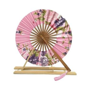 Imagem de Leque Redondo Japonês Portátil E Dobrável Para Mulheres, Leque Decorat
