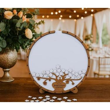 Imagem de Quadro de Assinaturas Redondo com Árvore e Flores Personalizado para C