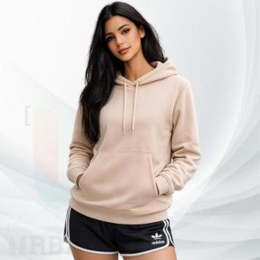 Imagem de Blusa de Frio Moletom Canguru Com Capuz Feminino Liso Casual Moleton com Bolso Grosso Flanelado-Feminino